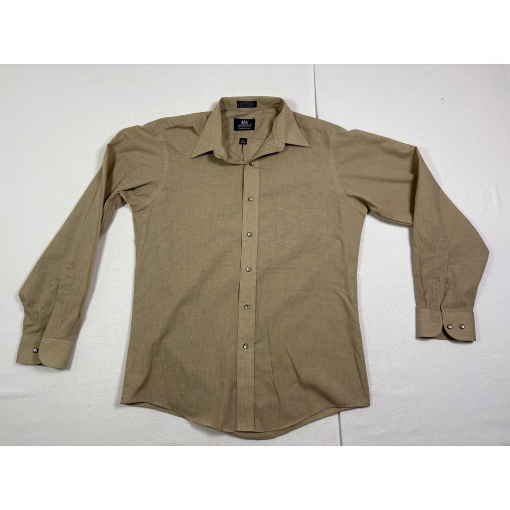 Stafford Mens Tan Wrinkle Free Broadcloth Button Front Dress Shirt Sz 15.5 34/35